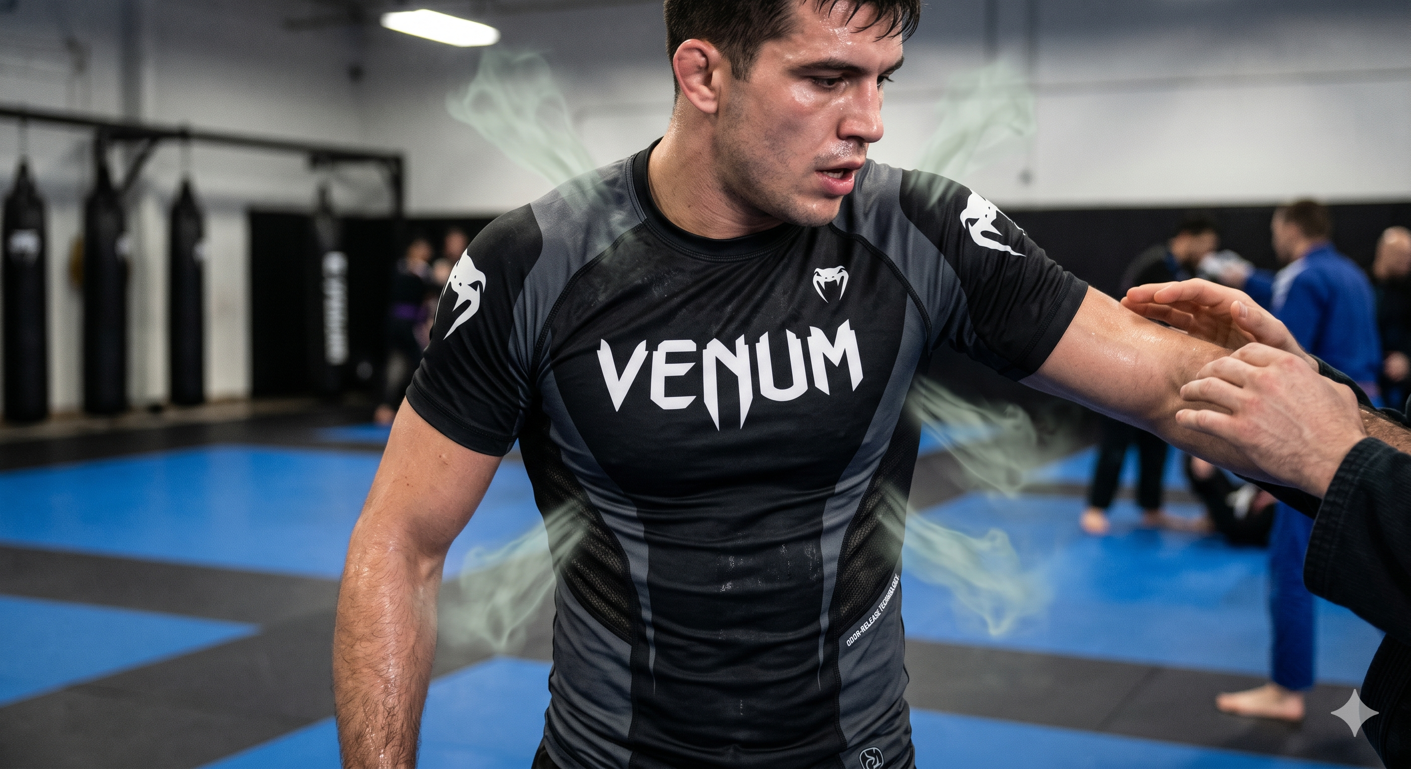 Combattant avec rashguard polyester qui sent mauvais
